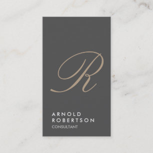 Plain Grey Beige Trendy Monogram Business Card