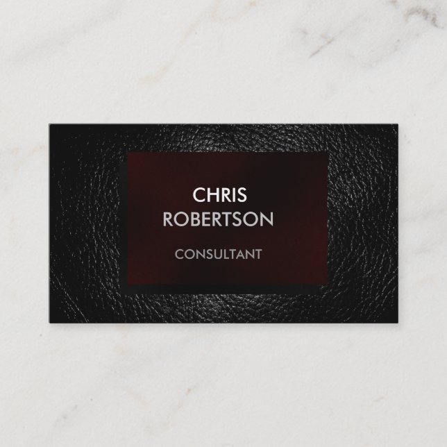 Plain Grey Leather Red Attractive Business Card (Front)