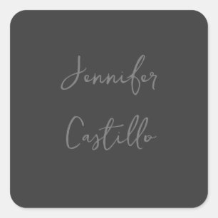 Plain Grey Minimalist Modern Calligraphy Square Sticker