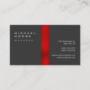 Plain Grey Red Stripe Manager Business Card