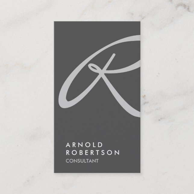 Plain Grey Trendy Monogram Business Card (Front)
