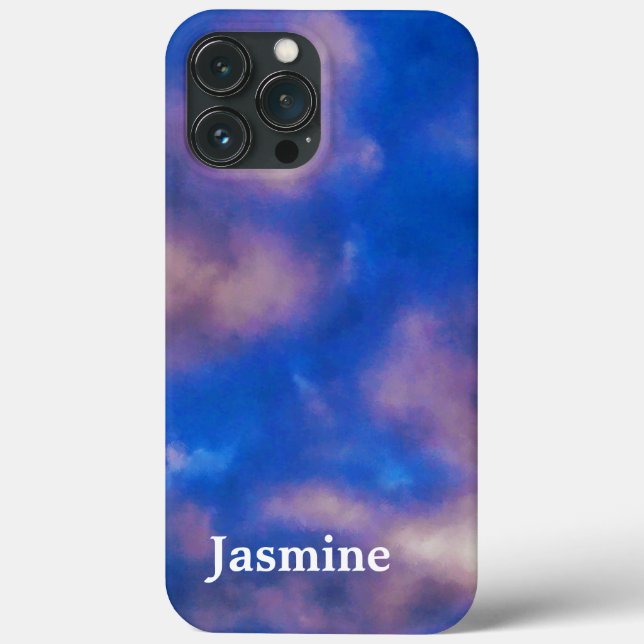 Plain Handwritten Own Name Blue Sky Clouds Case-Mate iPhone Case (Back)