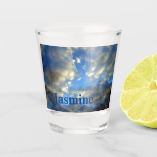 Plain Handwritten Own Name Blue Sky Clouds Shot Glass