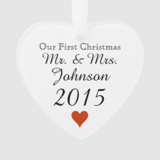 Plain Heart 1st Christmas Mr. & Mrs. Newlywed Ornament