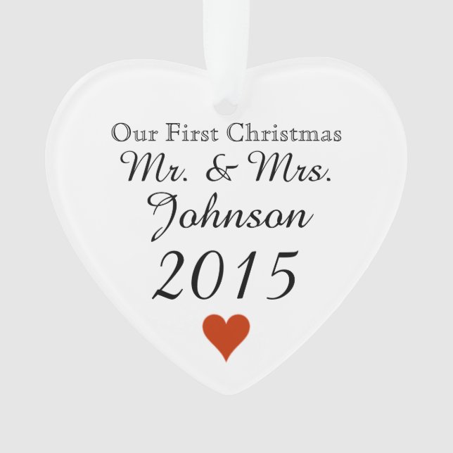 Plain Heart 1st Christmas Mr. & Mrs. Newlywed Ornament (Front)