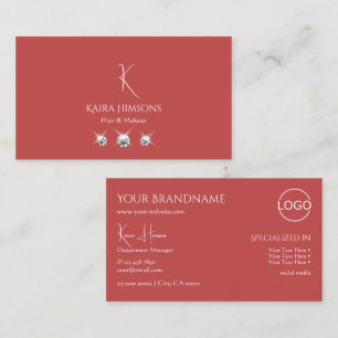 Plain Indian Red with Monogram Logo and Jewels Business Card