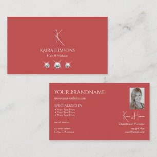 Plain Indian Red with Monogram Photo and Jewels Business Card