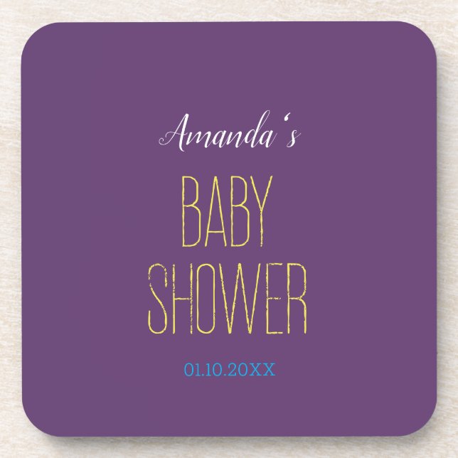 Plain Indigo Yellow Modern Minimalist Baby Shower Coaster (Front)