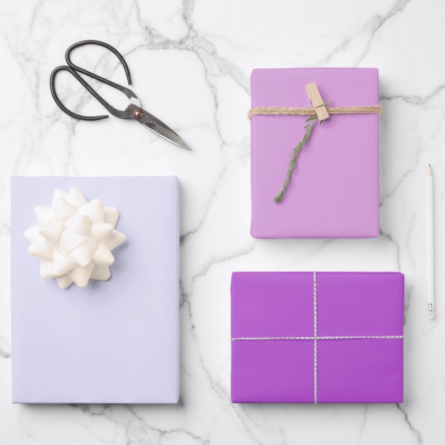 Plain Lavender Plum Orchid Purple Shades 3 Tones Wrapping Paper Sheet (Front)