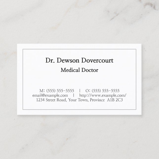 Plain Medical Professional Business Card (Front)