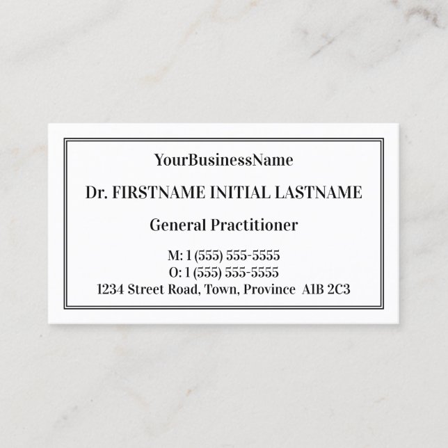 Plain Medical Professional Business Card (Front)