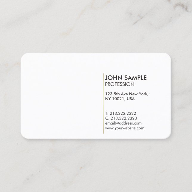 Plain Minimal Modern Professional Elegant White Business Card (Front)