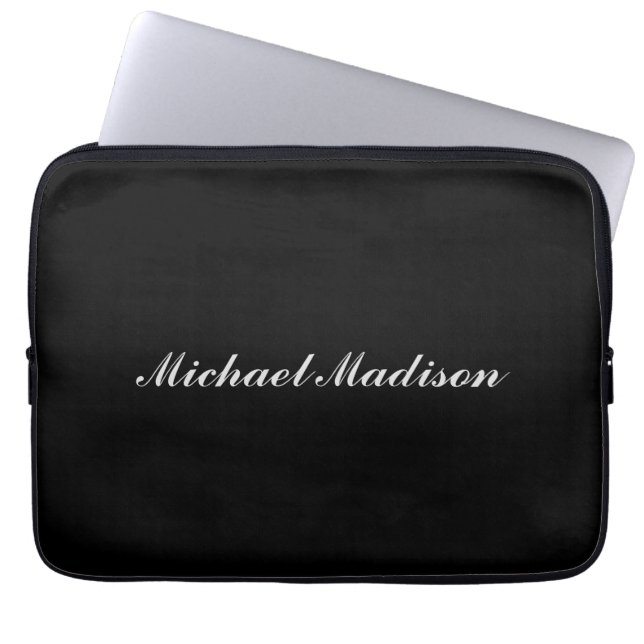 Plain Minimalist Modern Calligraphy Black Colour Laptop Sleeve (Front)