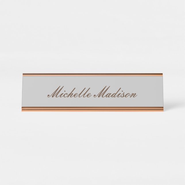 Plain Minimalist Modern Handwriting Calligraphy Desk Name Plate (Front)