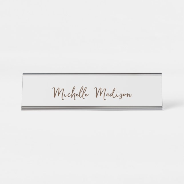 Plain Minimalist Modern Handwriting Calligraphy Desk Name Plate (Front)