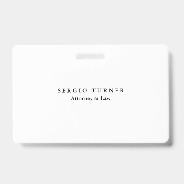 Plain Minimalist Professional Attorney at Law ID Badge (Front)