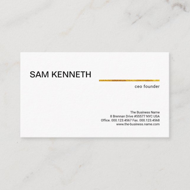 Plain Minimalist Simple Gold Line Founder CEO Business Card (Front)