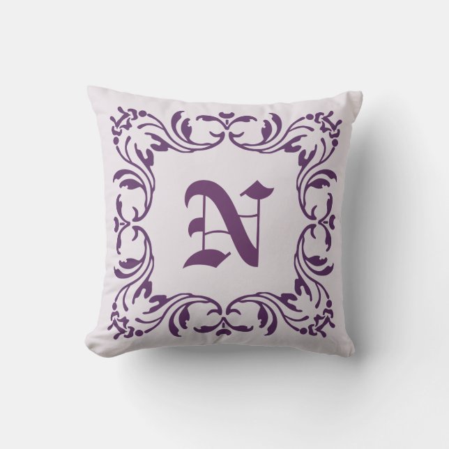 Plain Mint cream background and Damask Monogram Cushion (Front)