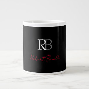 Plain Modern Black Red Monogrammed Initials Name Large Coffee Mug