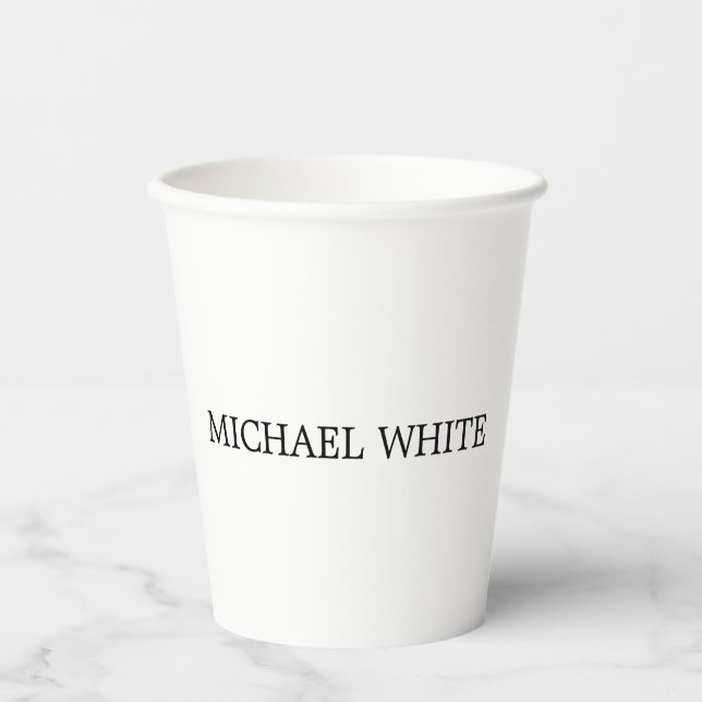 Plain Modern Black & White Minimalist Paper Cups (Front)
