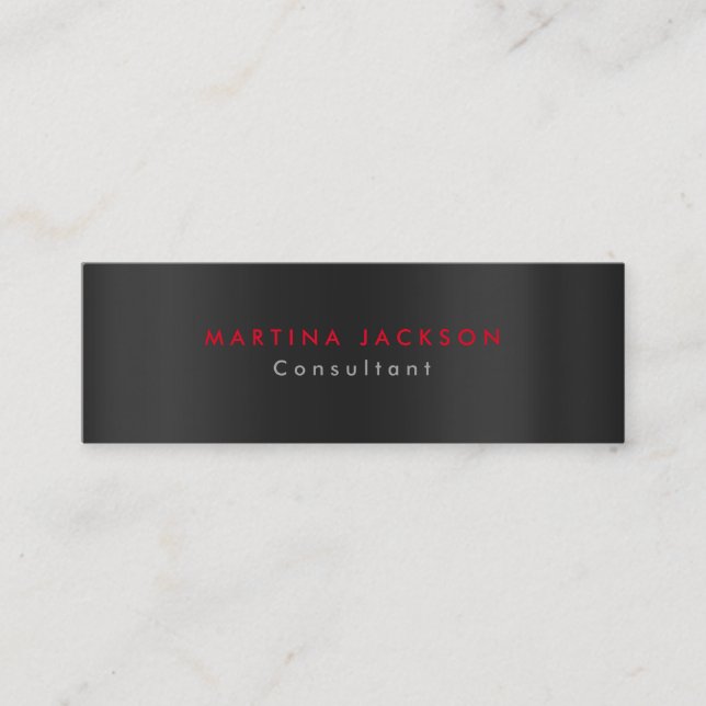 Plain Modern Grey Black Red Minimalist Original Mini Business Card (Front)