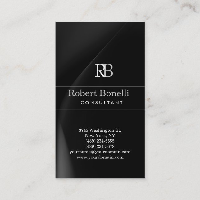 Plain Modern Grey Monogram Business Card (Front)