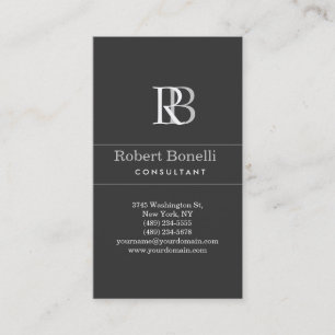 Plain Modern Grey Monogram Business Card