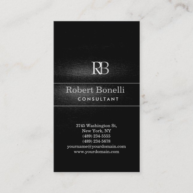 Plain Modern Grey Monogram Business Card (Front)