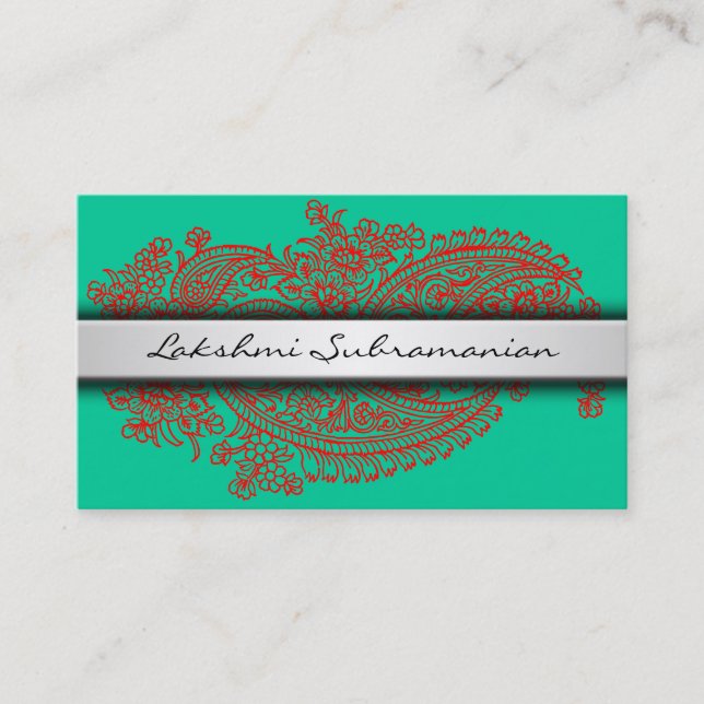 Plain Modern India Paisley Business Cards (Front)