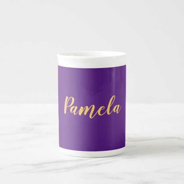 Plain Modern Minimalist Add Your Own Name Bone China Mug (Front)
