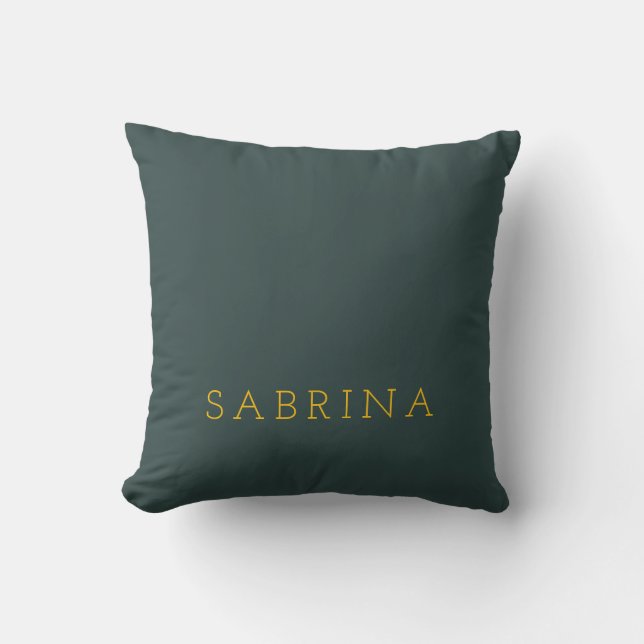 Plain Modern Minimalist Own Name Dusty Green Cushion (Front)