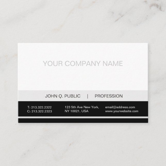 Plain Modern Professional Black White Grey Matte Business Card (Front)
