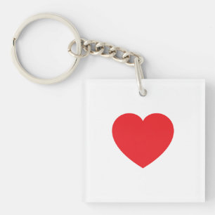 Plain Modern White Red Love Heart Graphic Key Ring