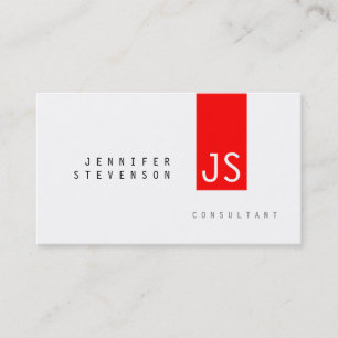 Plain Monogram Red Stripe Chic Clean Business Card