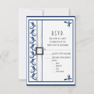 Plain navy blue and white lace wedding R.S.V.P RSVP Card