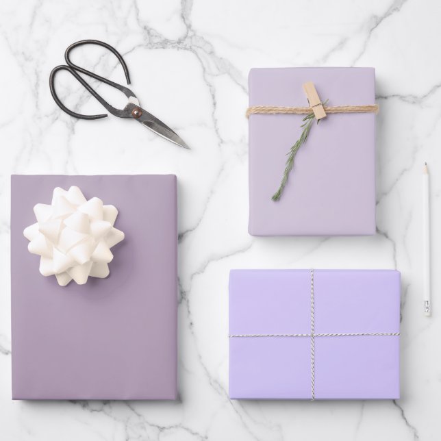 Plain Pastel Pale Lavender Purple Shades 3 Tones Wrapping Paper Sheet (Front)