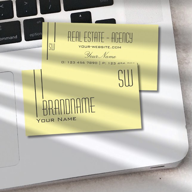 Plain Pastel Yellow with Monogram Professional Business Card (Creator Uploaded)