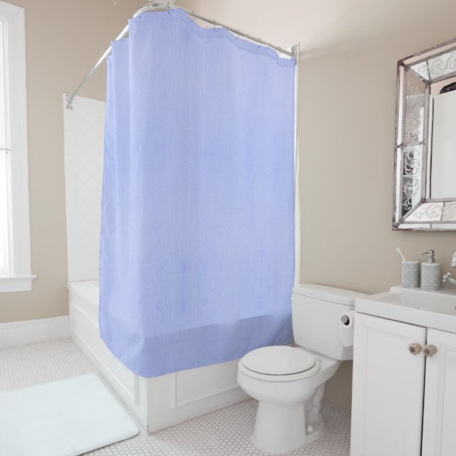 Plain periwinkle colour with subtle uneven texture shower curtain (In Situ)