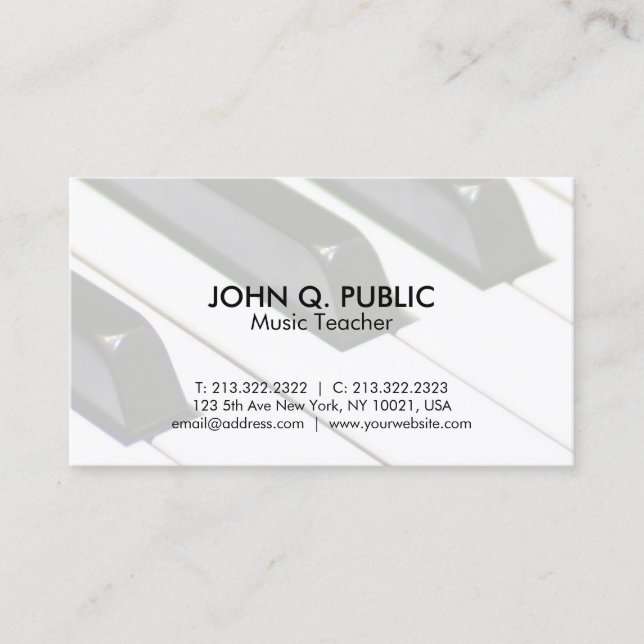 Plain Piano Music Teacher Professional Simple Business Card (Front)
