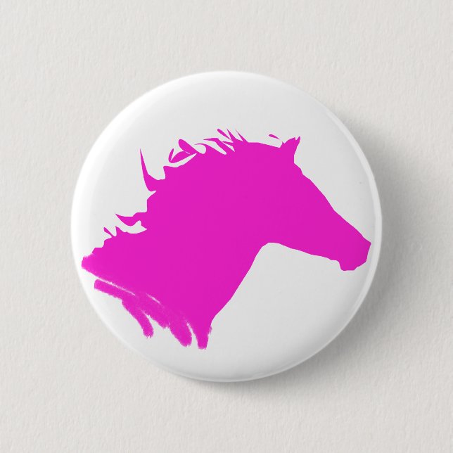 Plain pink horse head 6 cm round badge (Front)