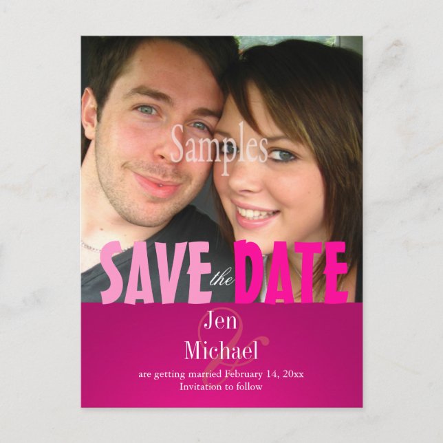 Plain, Pink Save the Date Photo/DIY fonts Announcement Postcard (Front)