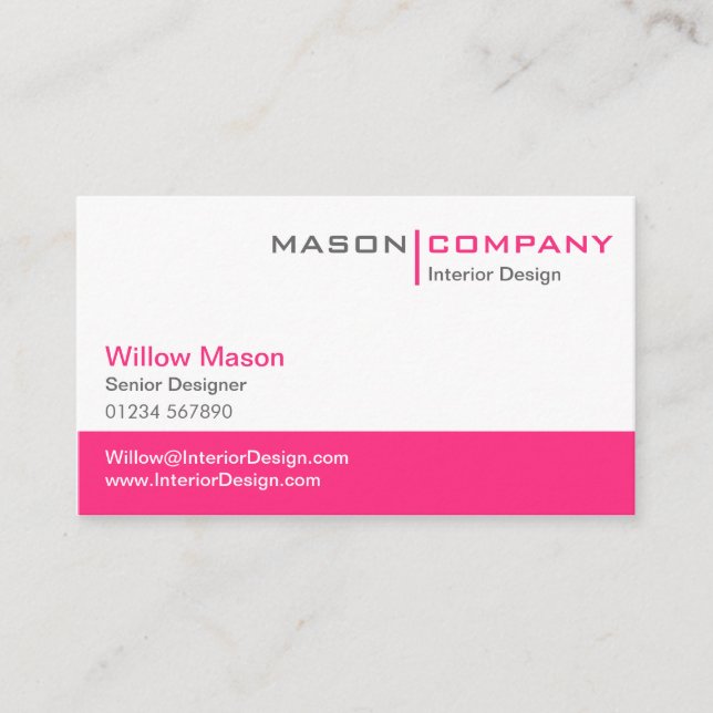 Plain Pink & White Stylish Business Card (Front)