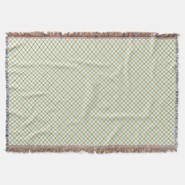 Plain Plaid in pale blue, brown and cream Throw Blanket (Front)