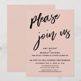Plain Please Join Us After Wedding Reception Blush Invitation
