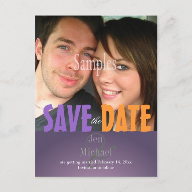 Plain, Plum Save the Date Photo postcards, Announcement Postcard (Front)