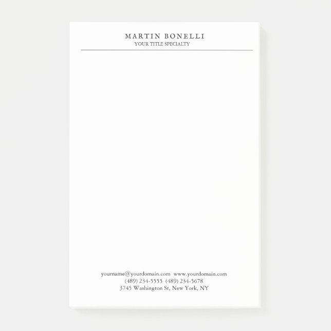 Plain Professional Black & White Minimalist Post-it Notes (Front)