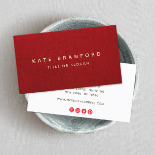 Plain Professional Modern Red Linen (image)  Business Card