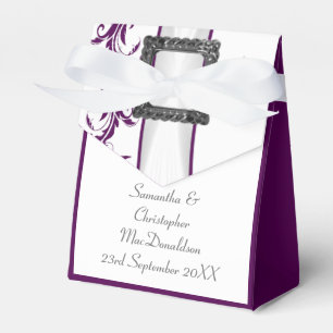 Plain purple and white damask lace wedding favour box