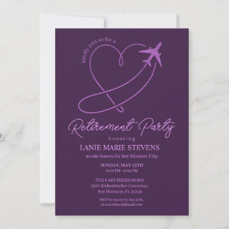 Plain Purple Heart Plain Retirement Party Invitation