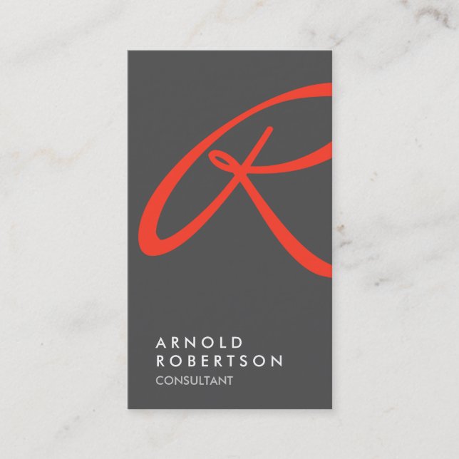 Plain Red Grey Trendy Monogram Business Card (Front)